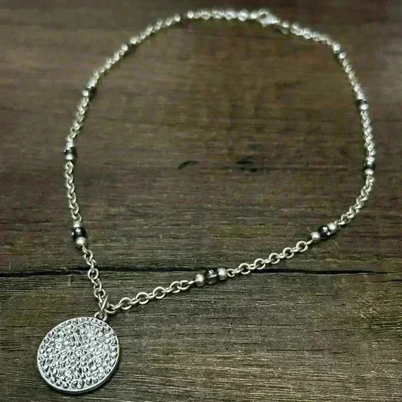 Silver Tone Diamonds with Crystal Gems and Silver Tone Round Studs Necklace - Picture 2 of 4